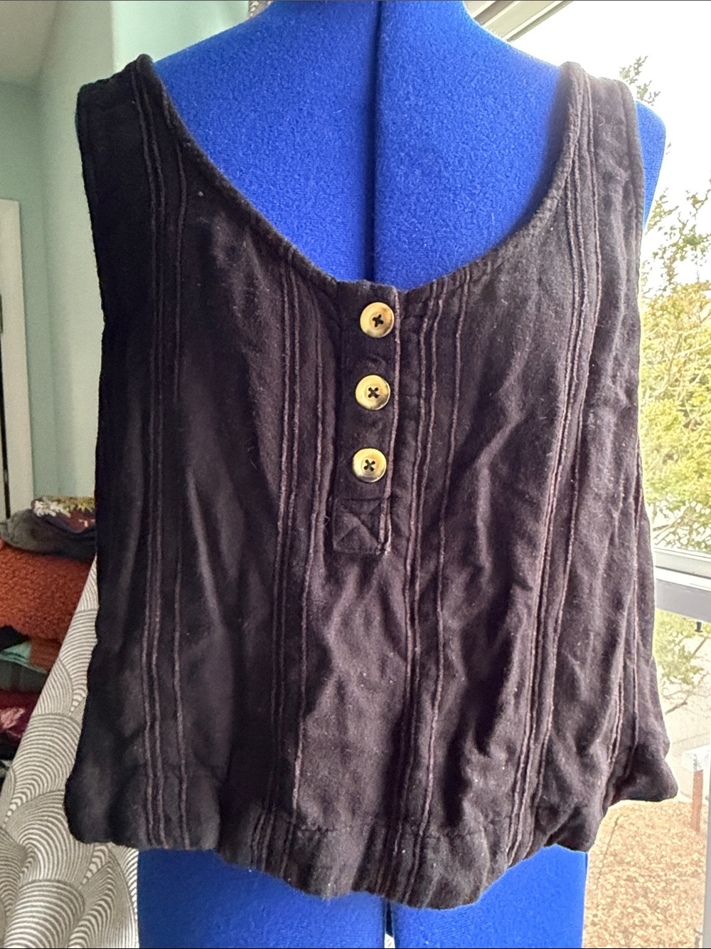 Rip Curl Black Sleeveless Tank with Wooden Buttons